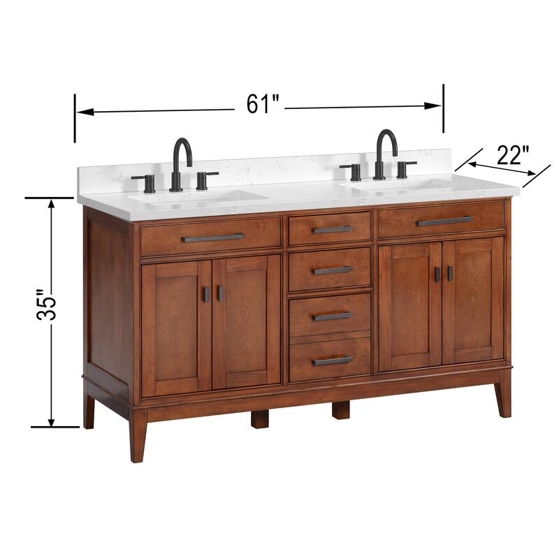Madison 60 in. Double Sink Bathroom Vanity with Engineered Stone Top - 61" x 22"D x 35"H