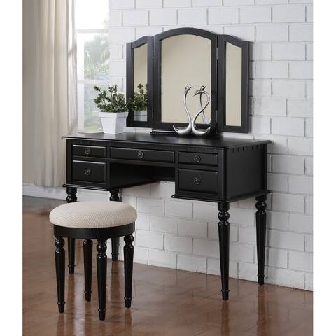 Bedroom Vanity Set w Foldable Mirror Stool Drawers