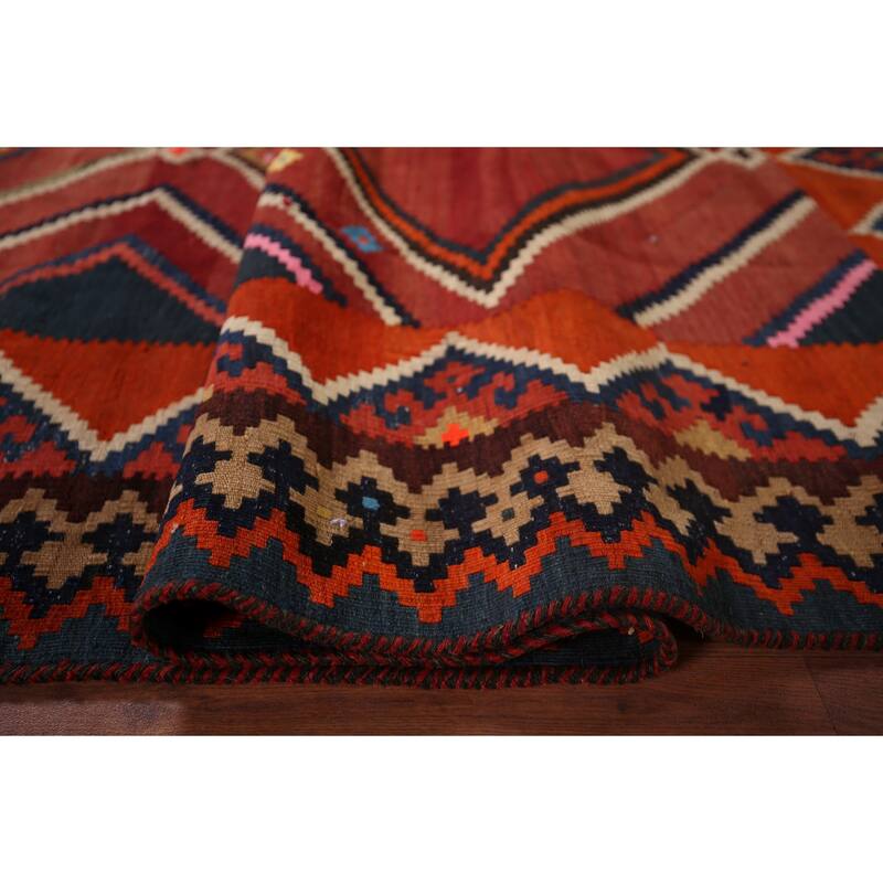 Vegetable Dye Kilim Qashqai Persian Rug Hand-Woven Tribal Wool Carpet - 4'3"x 7'10"