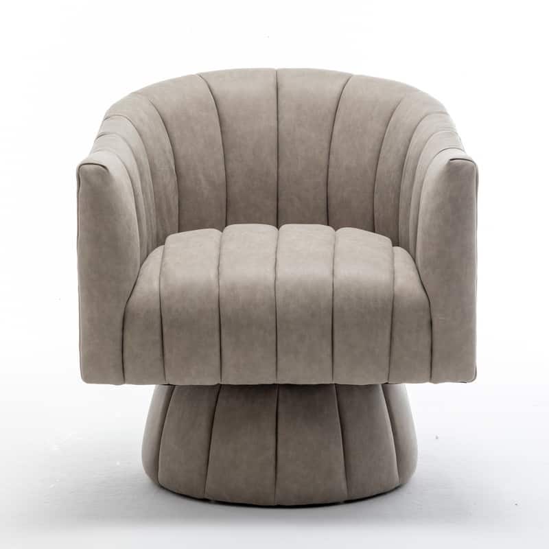 SEYNAR Mid-Century Swivel PU Leather Tufted Round Accent Barrel Chair