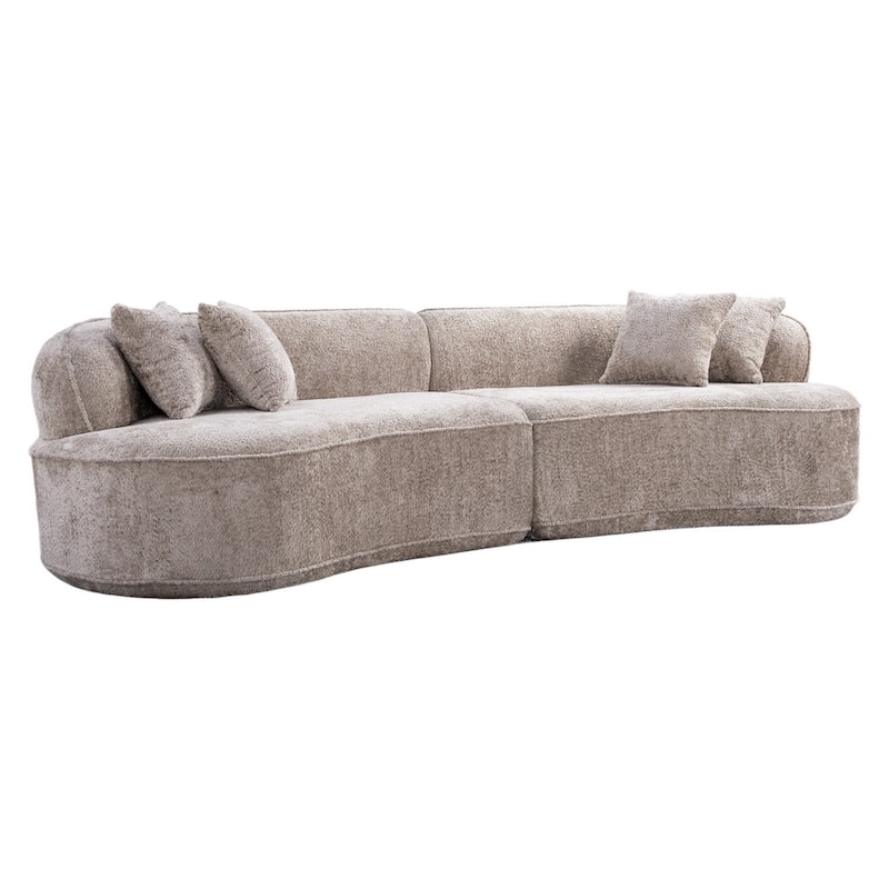 114" Curved Boucle Sectional Sofa, No Assembly Required