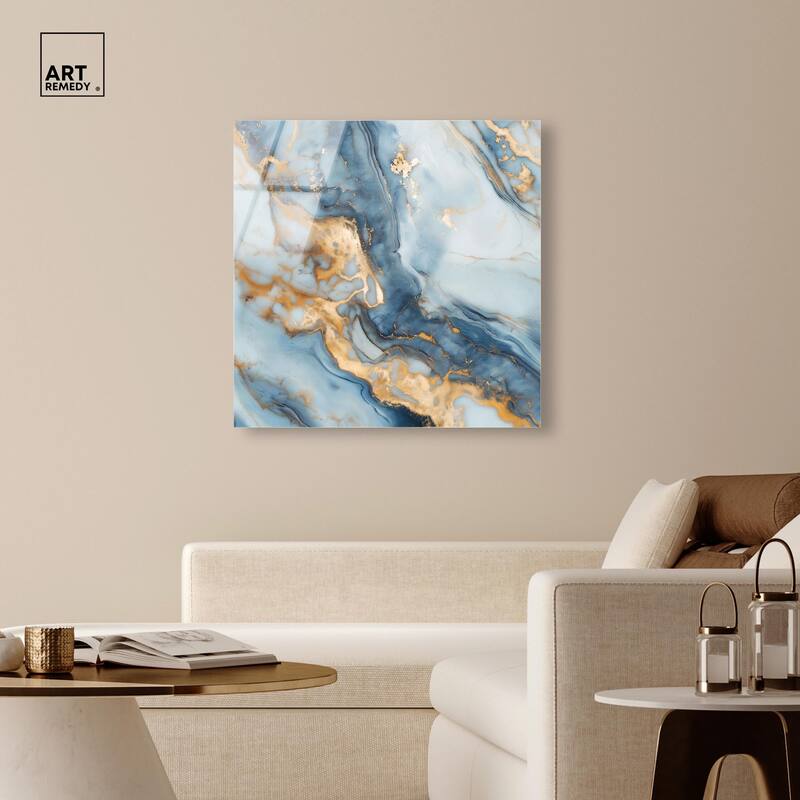 Golden Cloud Marble Acrylic by Art Remedy, Ready to Hang