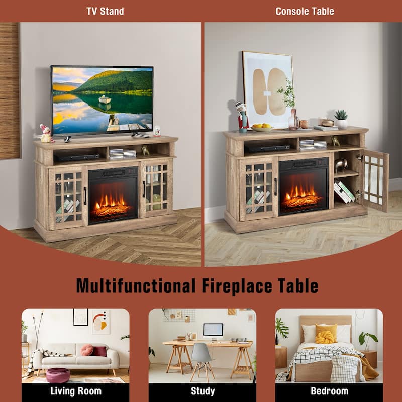 48 Inch Electric Fireplace TV Stand with 2 Side Cabinets and 2 Open Shelves - 48" x 16" x 30" (L x W x H)