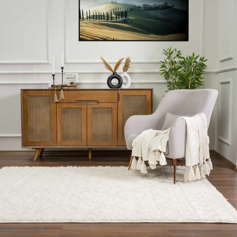 Tilos Moroccan Trellis Farmhouse Shag Area Rug