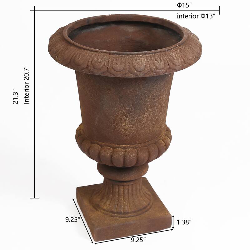 21.3" H Handmade Rustic Brown Fiber Stone Tall Urn Planter Pots - 21.3" H