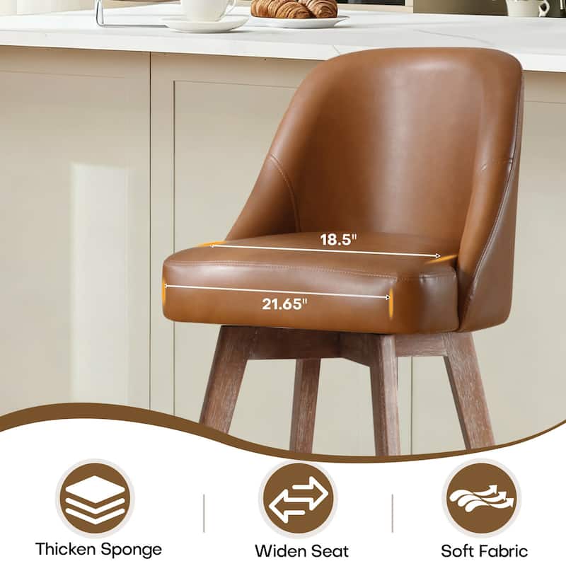 26" Upholstered Counter Height Swivel Bar Stool, Counter Stools with Solid Wood Legs - 39.37"H x 22.44"D x 21.65"W