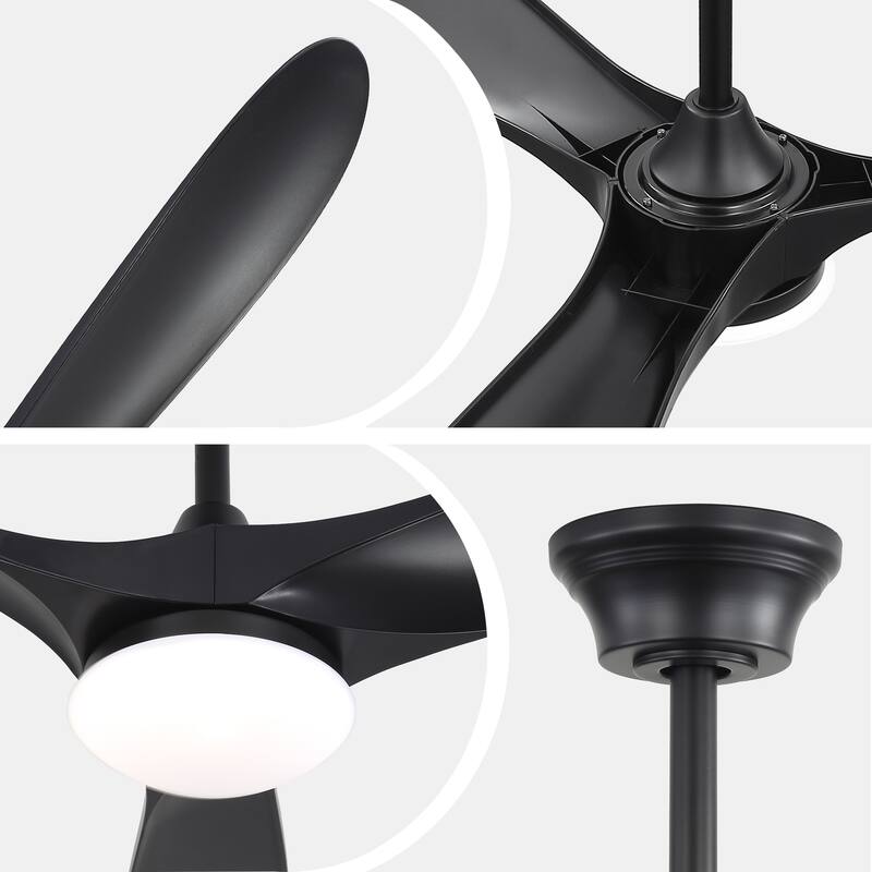 60 Inch Ceiling Fan with Lights 2 Downrods, 3 ABS Fan Blades, High CFM Quiet Energy Efficient DC Motor