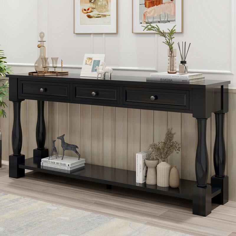Long Console Table with Drawers and Shelf