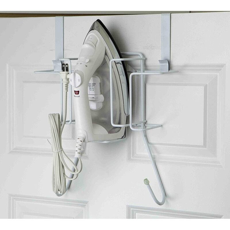 Sunbeam Over the Door Hanging Iron Board Holder and Organizer, White - N/A