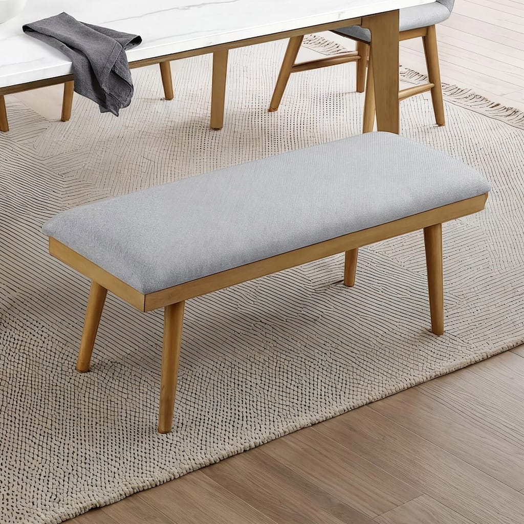 Furniture of America Tavero Mid-Century Modern Natural Solid Wood Upholstered Dining Bench