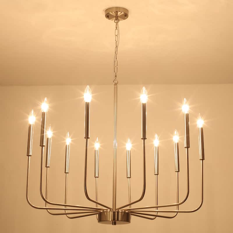 12-Light W32.08" x H70.07" Rustic Candle Chandelier for Dining Room Bedroom