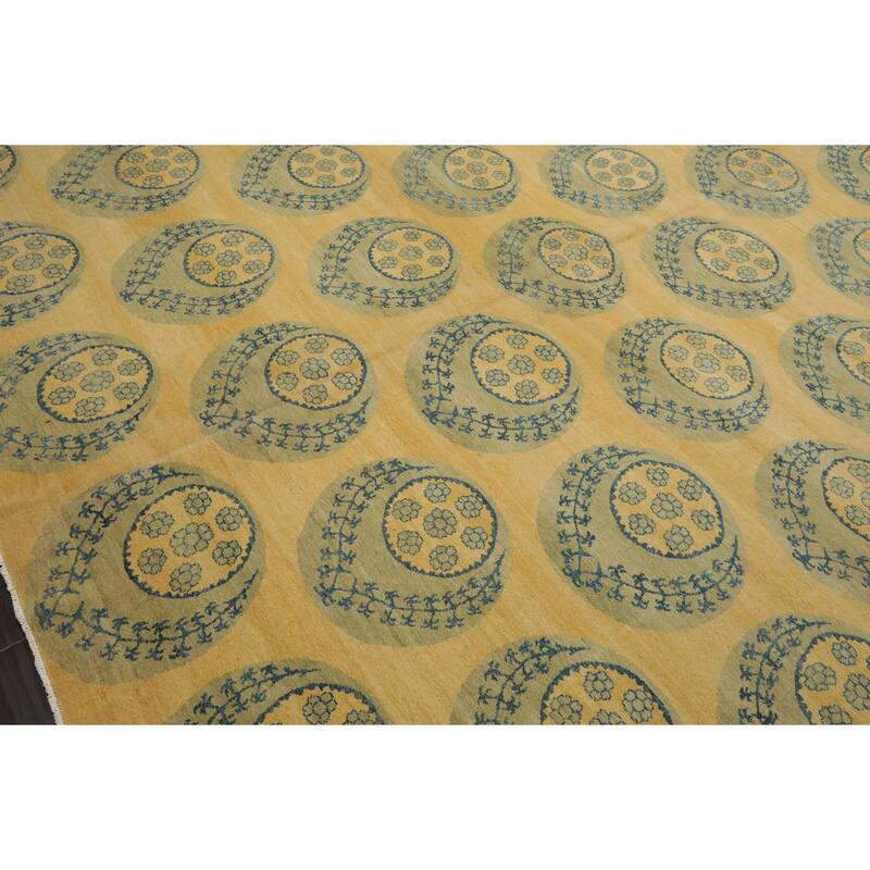 Tibetan Transitional Floral 8x9'4'' Hand Knotted Wool Light Gold Rug - 8' x 9' 4''