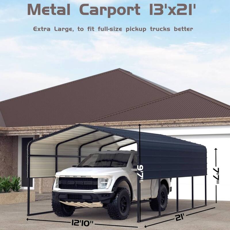 13' x 20' Metal Carport, Permanent Shelter for Cars, Boats, Trucks, and Tractors - 13X20 Ft