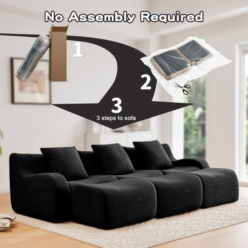 Anmytek Modern Plush 3-Seat Chaise Sofa - High-Quality Teddy Fabric, 32D High Density Sponge, No Assembly