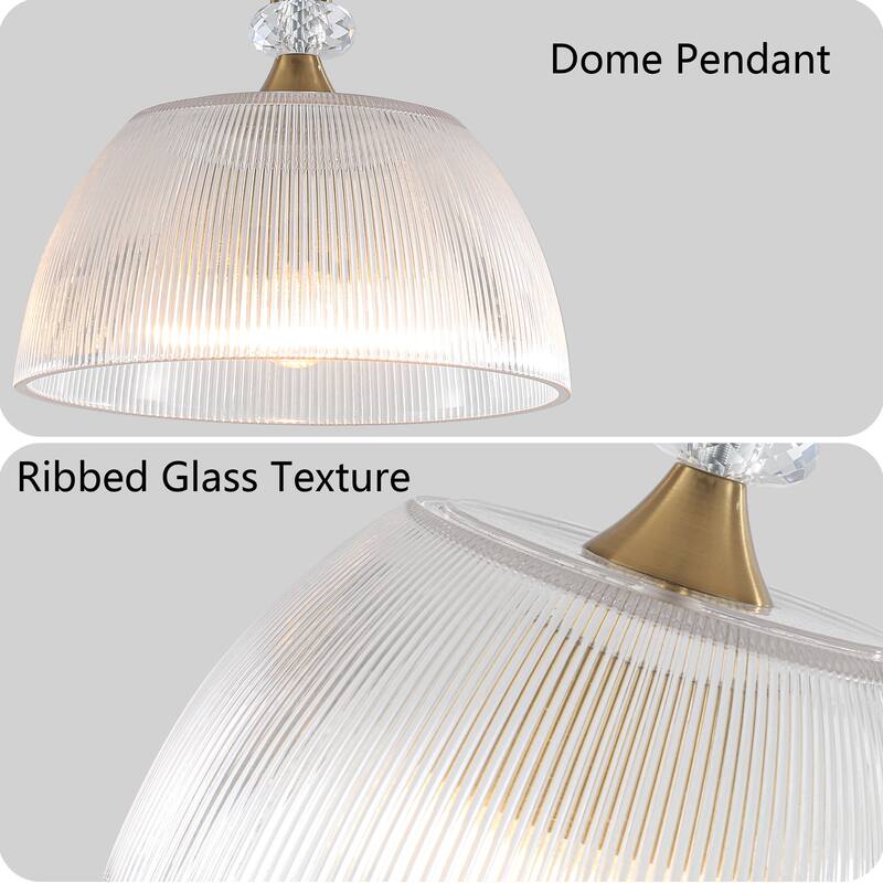 1-Light Modern Pendant Light with Ribbed Dome Shade - Brushed Gold