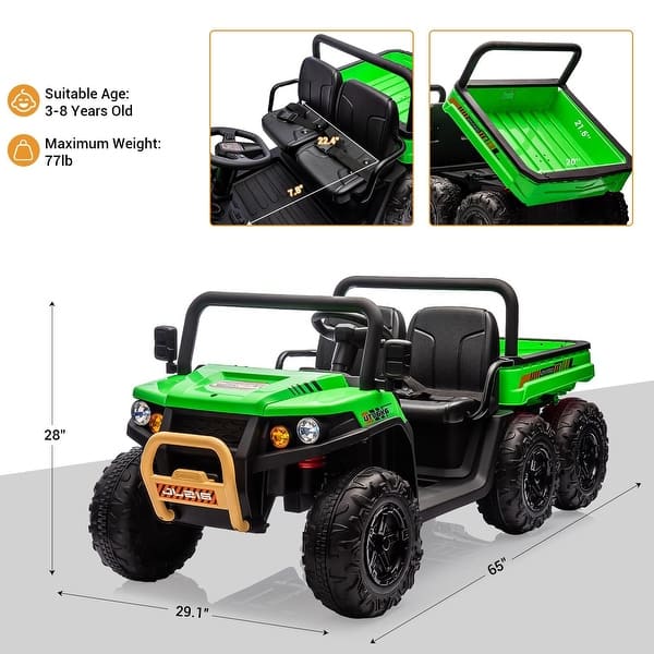 dimension image slide 3 of 6, 24v Ride On Dump Truck Utv for Kids to Drive, 2 Seater Kids Utv Ride On Truck w/Parent Remote Control