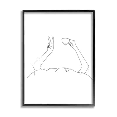 Stupell Coffee In Bed Peace Sign Minimal Line Drawing Framed Wall Art