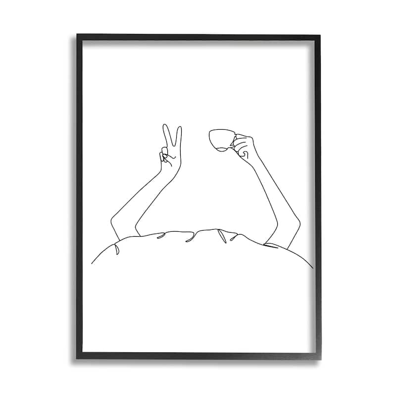 Stupell Coffee In Bed Peace Sign Minimal Line Drawing Framed Wall Art - 24 x 30 - Black