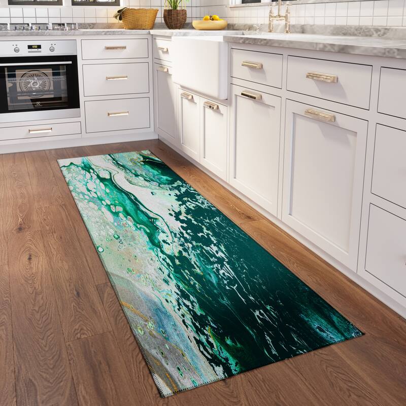 Indoor/ Outdoor Addison Karina Abstract Washable Area Rug - 2'3" x 7'6" - Green