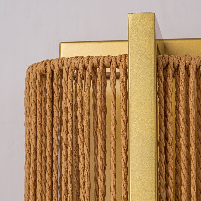 1-Light Gold Wall Sconce with Woven Rope Shade - 6.3" W × 5.1" D × 16.1" H