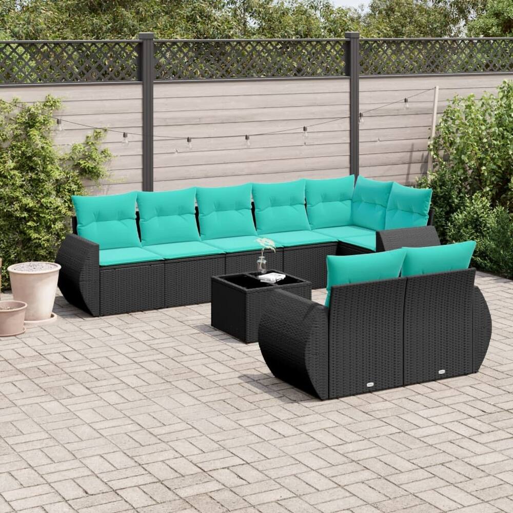 vidaXL 8 Piece Patio Sofa Set with Cushions Grey Poly Rattan - 24.4" x 24.4" x 27.2"