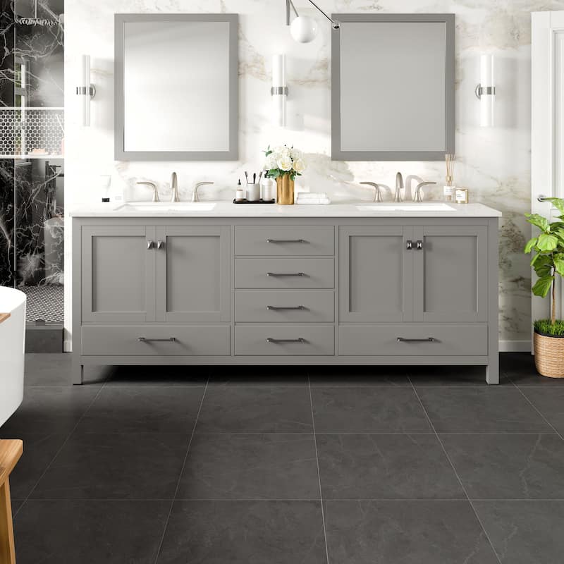 Aberdeen 84"W x 22"D DS Bath Vanity with Carrara Quartz Top - Grey