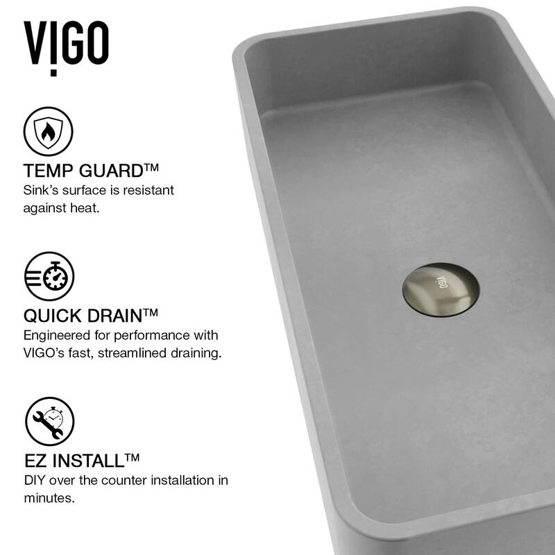 Vigo VGT2029 Palazzo Gothic 24" Rectangular Concrete Vessel Bathroom