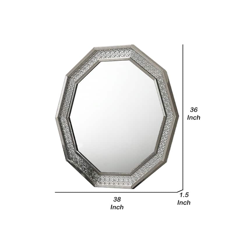 Cyl Vanity Dresser Mirror, Geometric Metallic Gray Backlit LED Frame - Metallic Gray