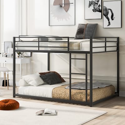 Sturdy Full Metal Bunk Bed for Kids, Low Design with Ladder