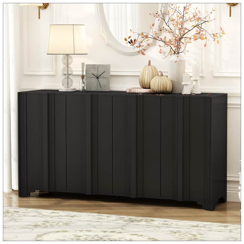 Sophisticated 4-Door Sideboard Adorned with Intricate Linear Accents
