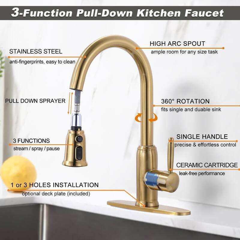 WOWOW Pull Down Sprayer Kitchen Faucet