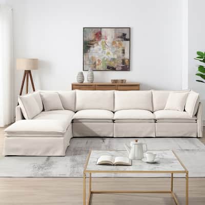 125.5'' Chenille 6-seat Modular L-shaped Sectional Sofa with Movable Ottoman