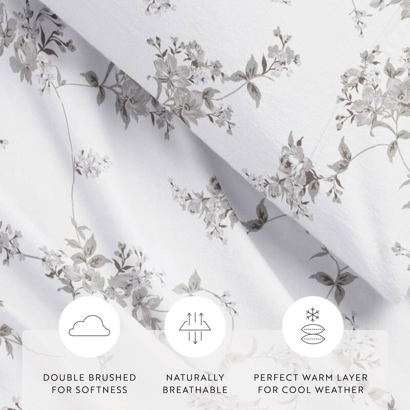 Becky Cameron Sylvan Rose 4 Piece 100% Cotton Brushed Flannel Deep Pocket Bed Sheet Set