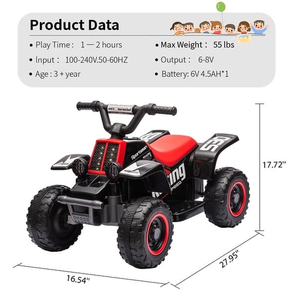 dimension image slide 3 of 6, 6V Ride On ATV for Kids, Powerful and Safe Ride On Toy