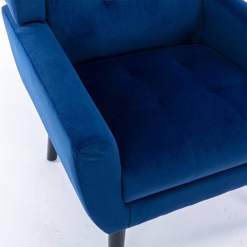 Blue Velvet Modern 29.53" Upholstered Buttons Tufted Accent Chair with Black Solid Wood Legs