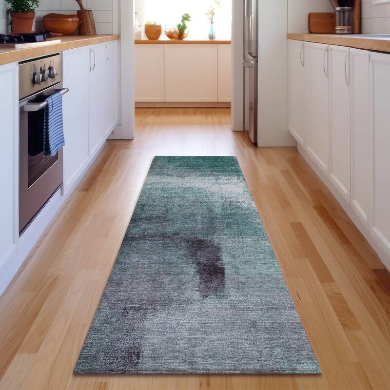 Premium Washable Super Soft Brushstrokes Abstract Mayfield Rug - Teal - 2' 3" x 7' 6" - Runner