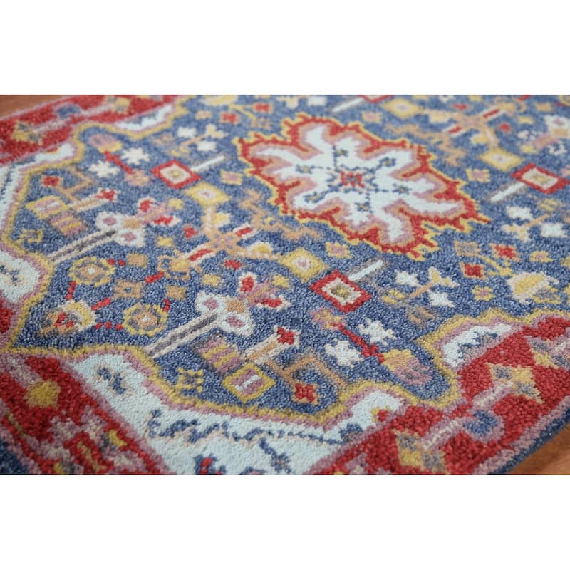 Blue Geometric Kazak Indian Accent Rug Hand-Knotted Wool Carpet - 2'0"x 3'0"