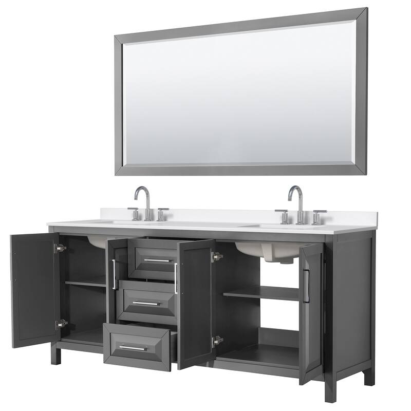 Daria 80-inch Double Vanity, 3 Hole Quartz Top, 70-inch Mirror