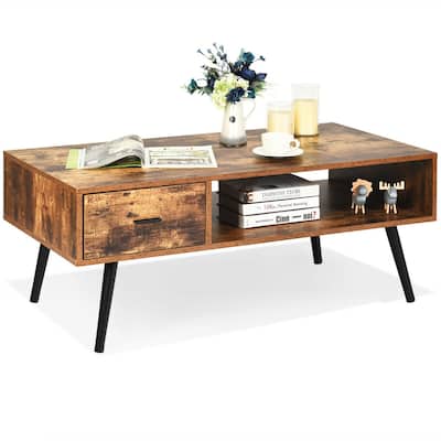 Gymax Retro Coffee Table Mid Century Modern Living Room Furniture - See Details