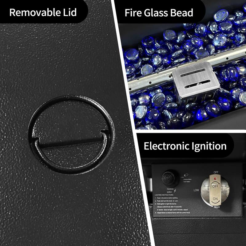 59.8" Aluminum Propane Fire Pit Table, 50,000 BTU Outdoor Dining Table w/ 10 LBS Beads, Rectangle Fire Table