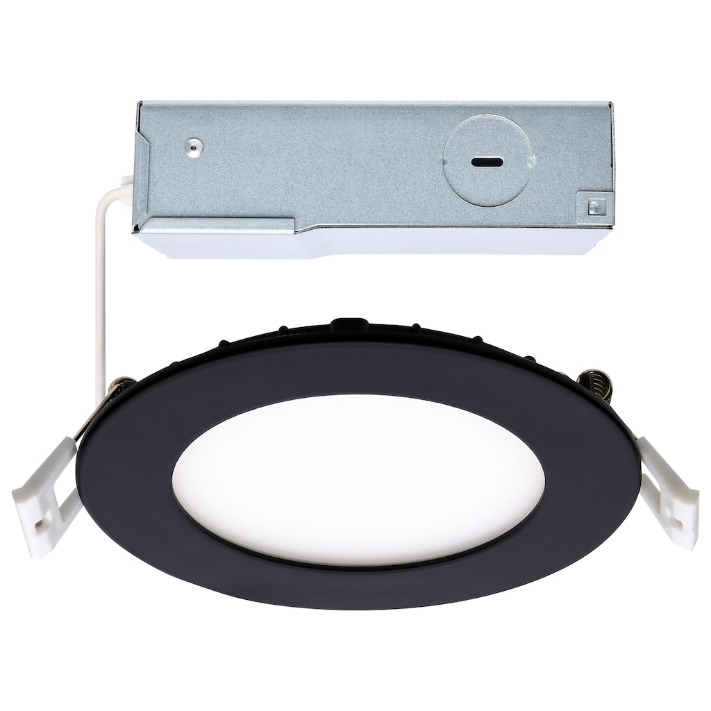 10 Watt LED Direct Wire Downlight 4-Inch CCT Selectable Round Remote Driver Black Finish