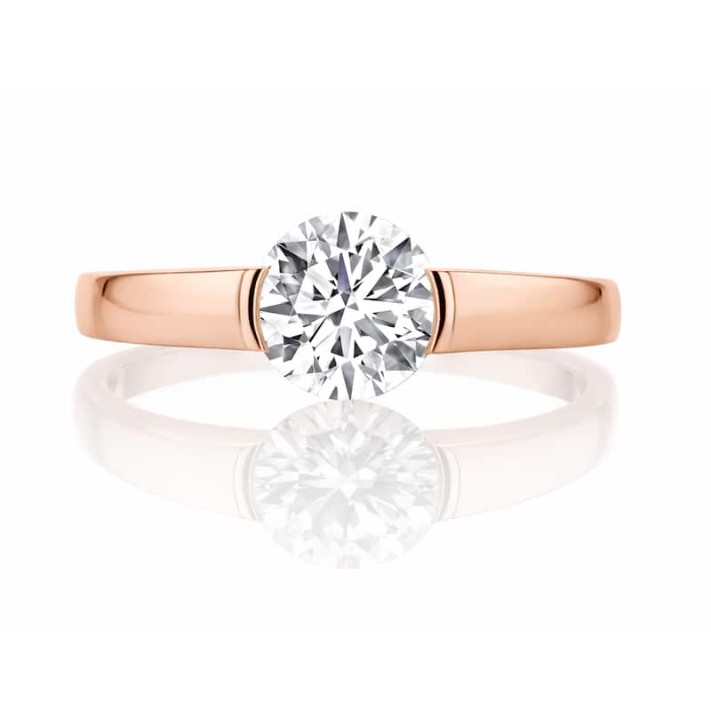 Auriya 14K Gold Suspense Round Lab Grown Diamond Engagement Ring 1.00 - 5.00ct. tw. (F-G, VS) - White - 1.00 carats - 5 - Rose