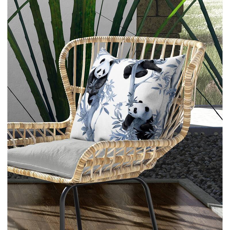 Climbing Panda Indoor/Outdoor Reversible Throw Pillow Blue and Black