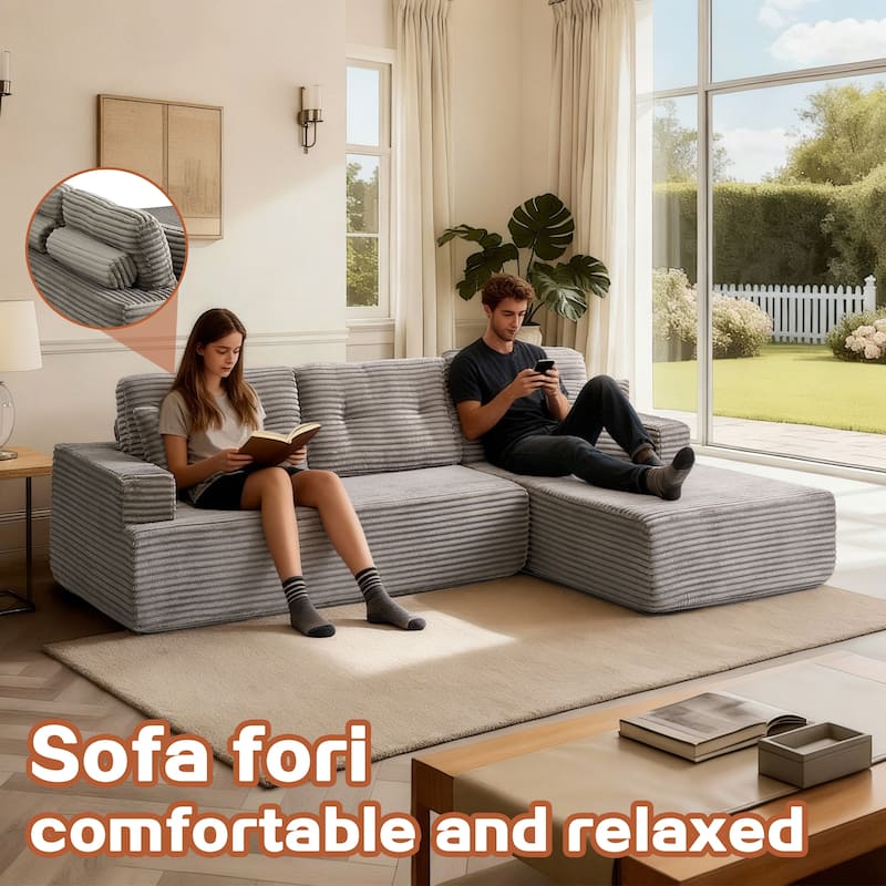Corduroy Chaise Sectional Sofa Convertible Modular Sleeper Couch