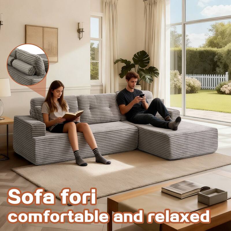 Rossetta Modern Minimalist Style L-Shape Compressed Corduroy Sectional Sofa with Left-Facing Chaise