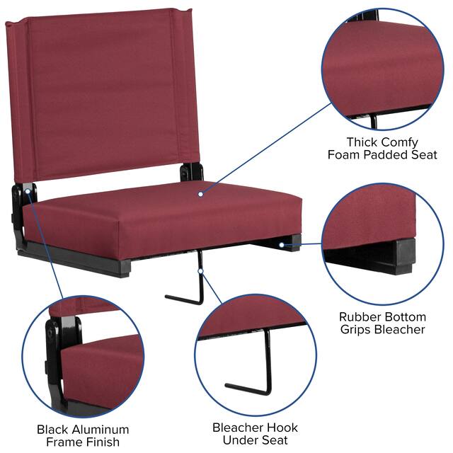 2 Pack 500 lb. Rated Lightweight Stadium Chair-Handle-Padded Seat