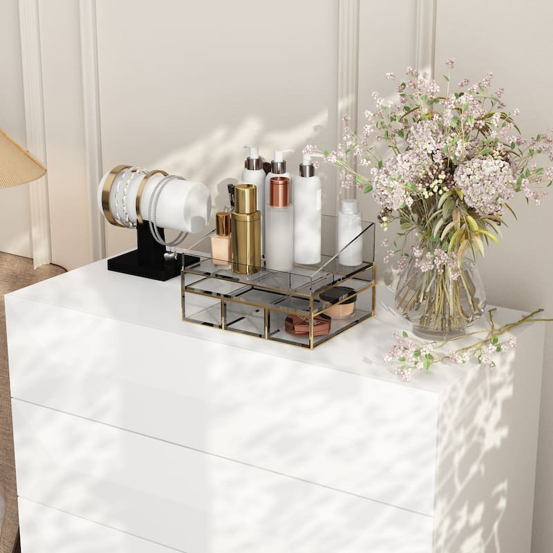 The Ascent Highboy Geometric Drawers & Luxe Gold Detailin Entryway - 31.5"W
