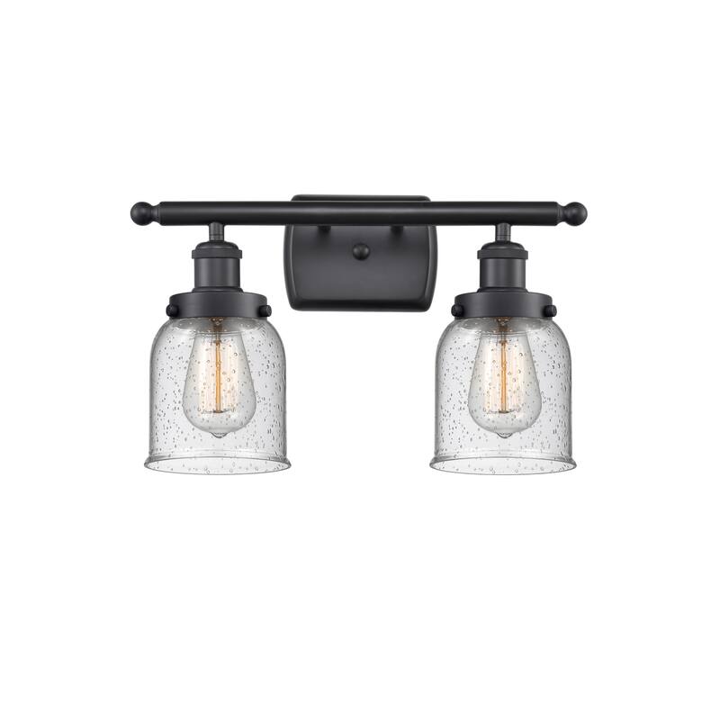 Innovations Lighting Small Bell 2 Light 16" Wide Vanity Light - Matte Black / Seedy