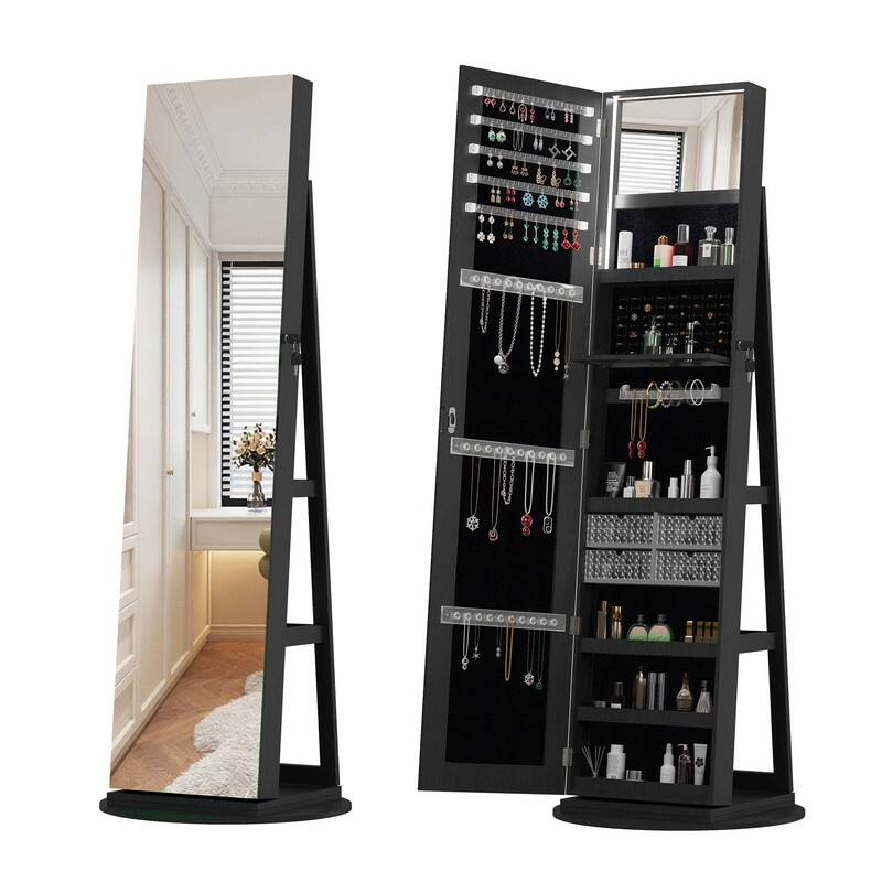 360° Rotating Lockable Jewelry Cabinet Armoires with Full Length Mirror
