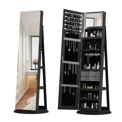 360° Rotating Lockable Jewelry Cabinet Armoires with Full Length Mirror